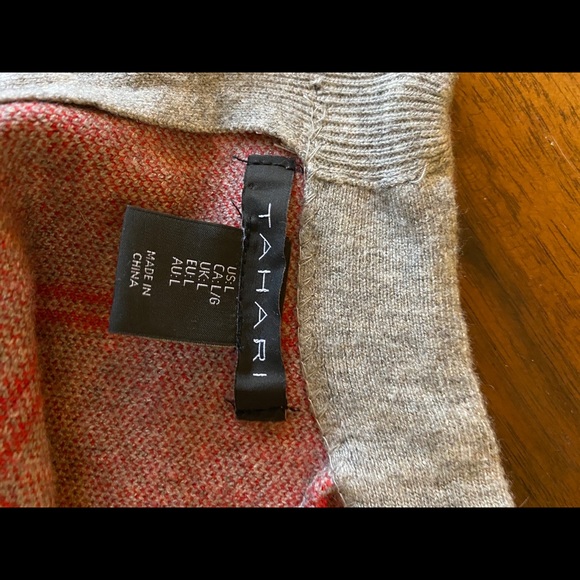 Women's Tahari Gray and Red Striped Sweater - Picture 11 of 12
